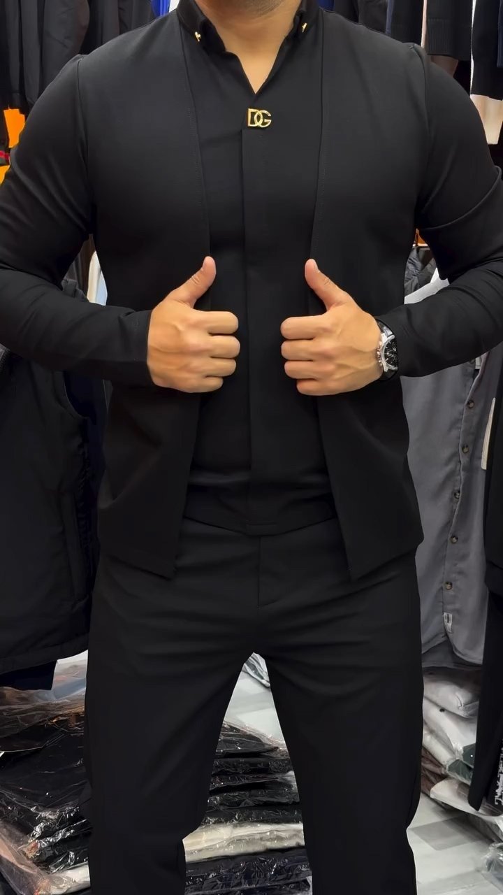 Men's New Long-sleeved Knitted Casual Two-piece Cardigan