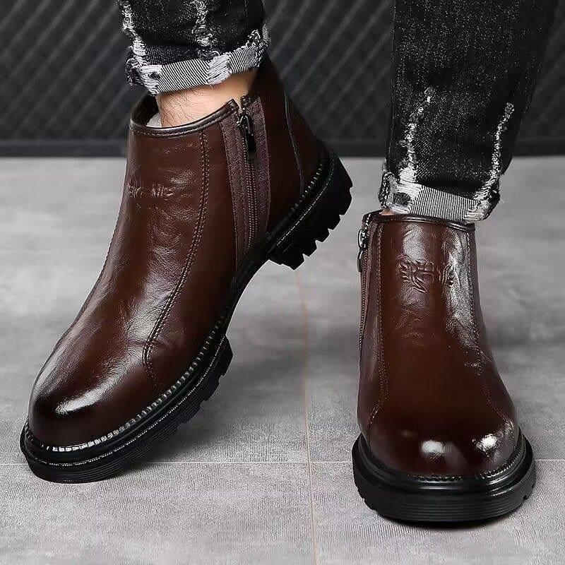 Men's Plush Warm Leather Ankle Boots