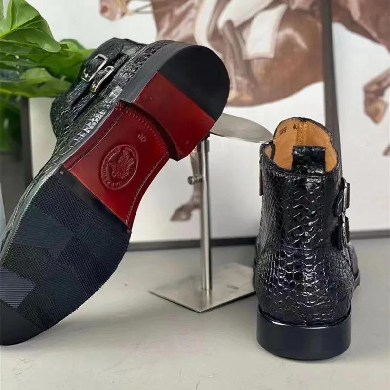 Handmade Crocodile Leather Men's Buckle Boots