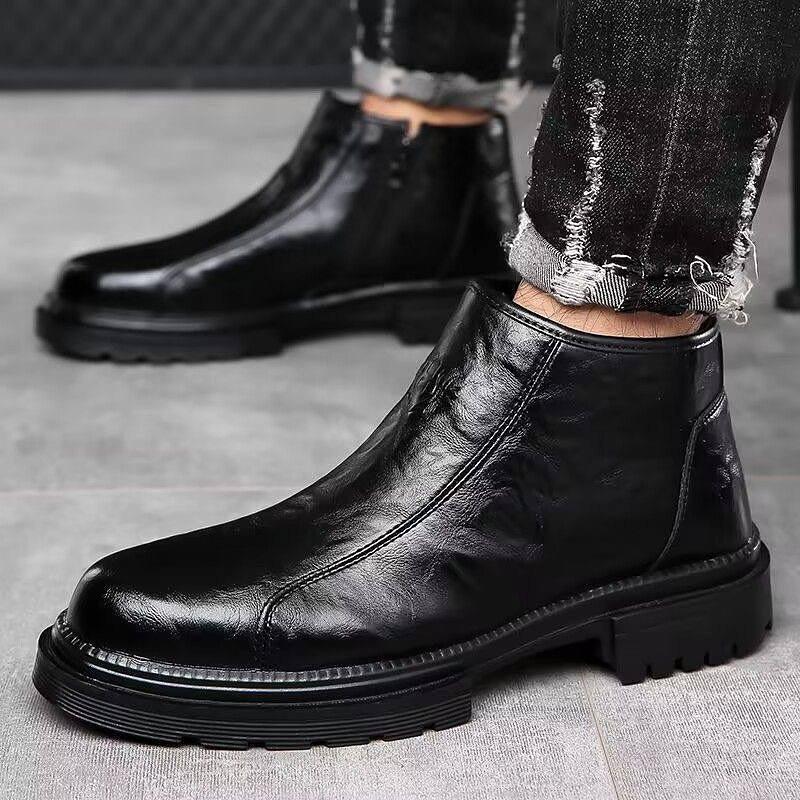 Men's Plush Warm Leather Ankle Boots