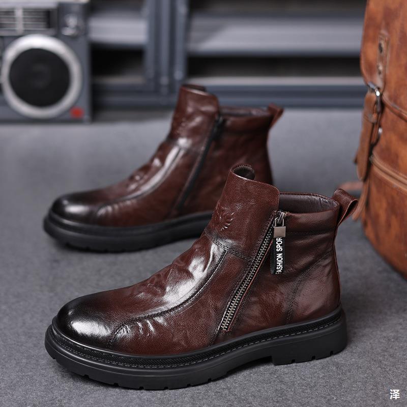 Men's Genuine Leather High Top Warm Boots