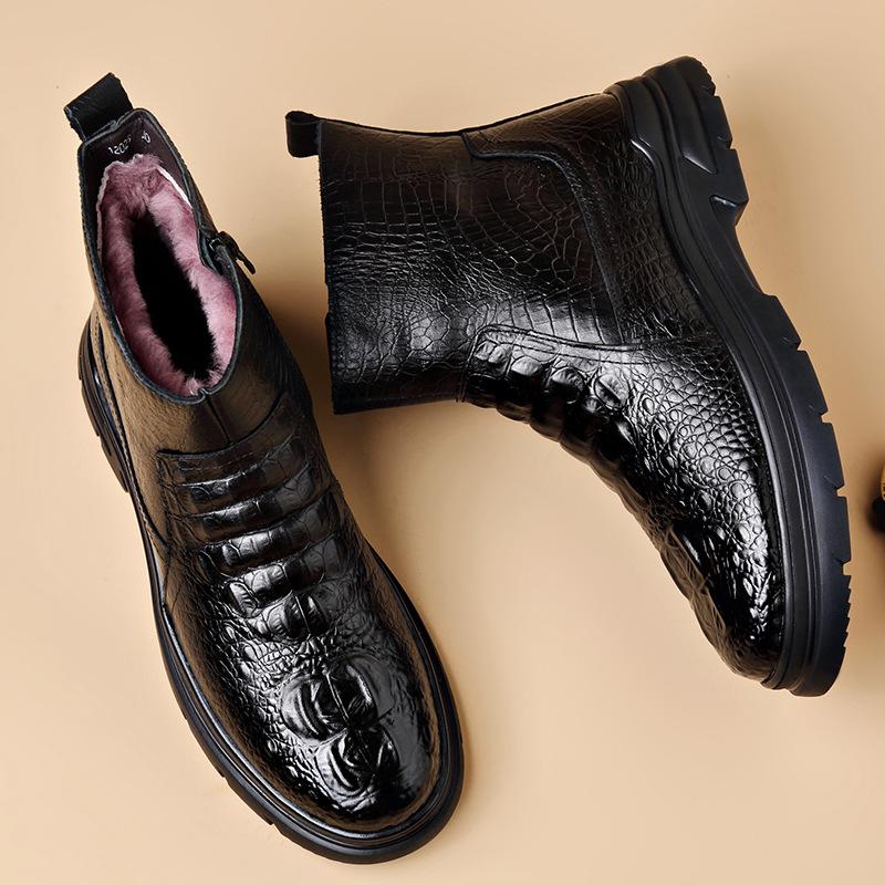 Winter Cowhide Thick Wool Warm Boots