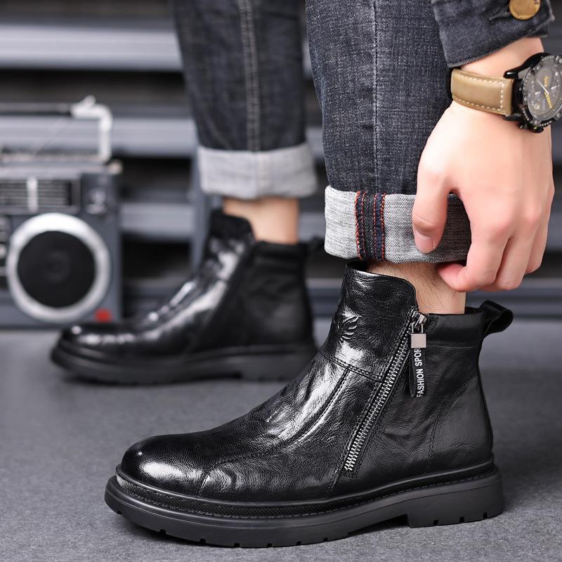 Men's Genuine Leather High Top Warm Boots