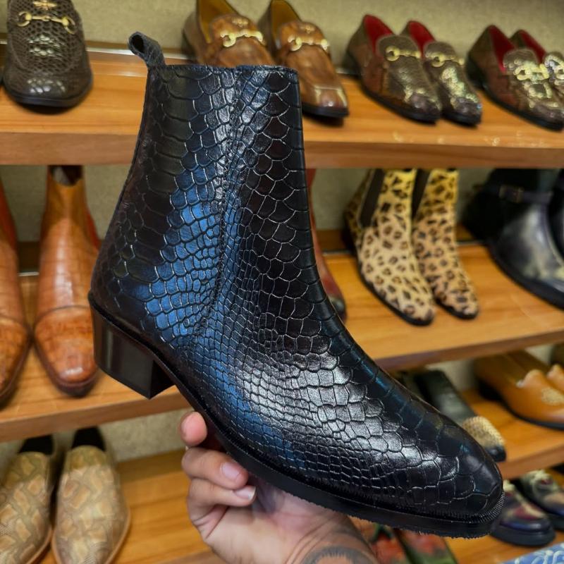 Men's Zip-up Crocodile Leather Ankle Boots
