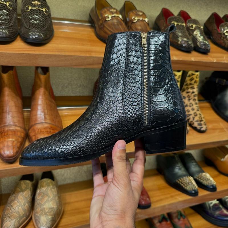 Men's Zip-up Crocodile Leather Ankle Boots