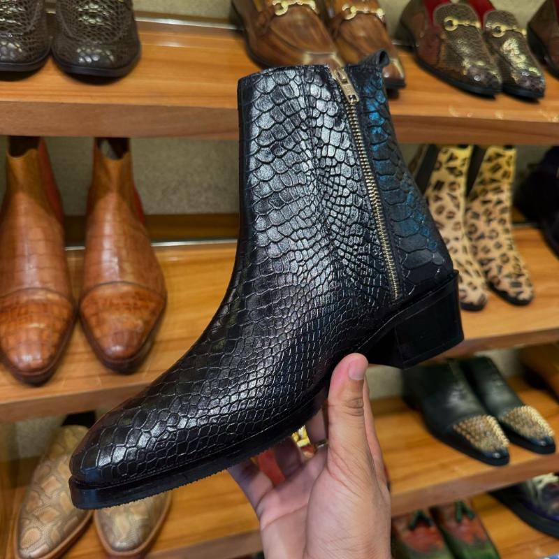 Men's Zip-up Crocodile Leather Ankle Boots