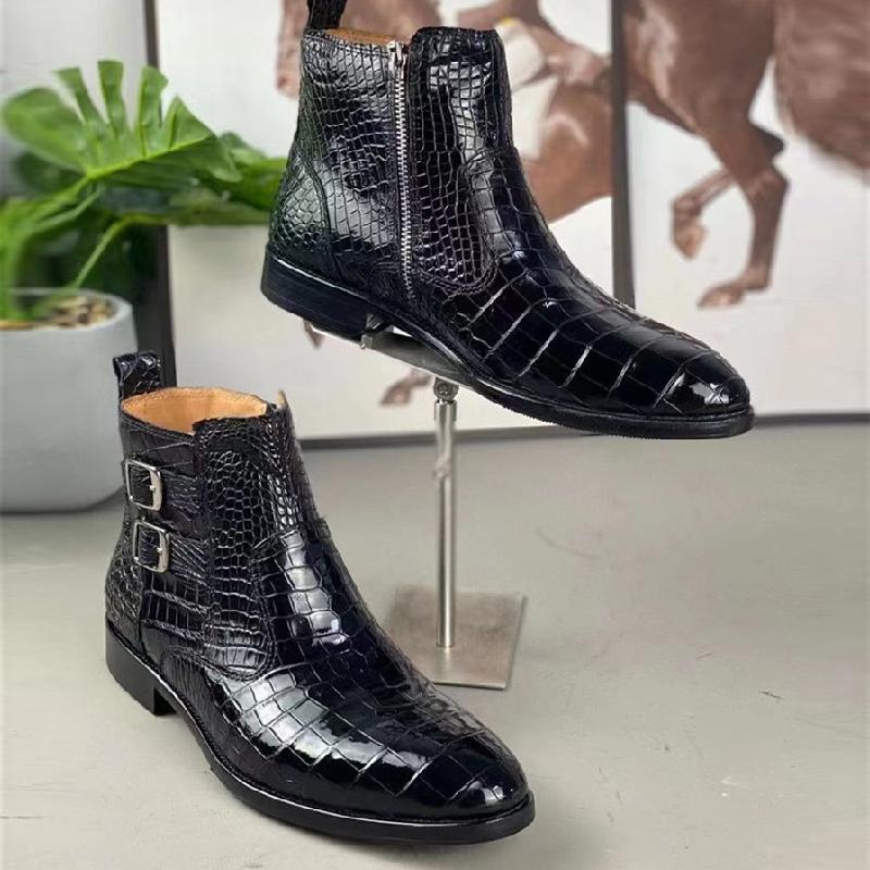 Handmade Crocodile Leather Men's Buckle Boots