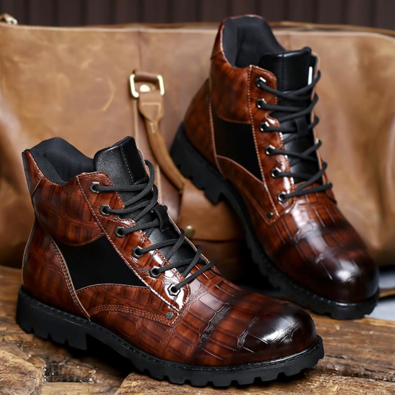 Men's Vintage Crocodile Leather Mid-Top Martin Boots