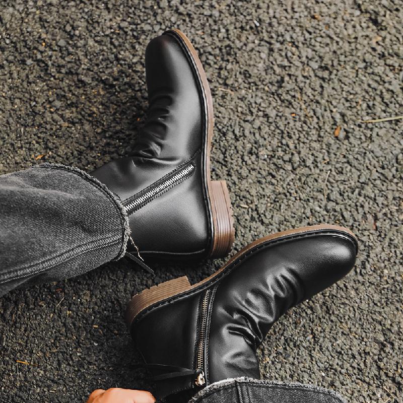 Men's Side Zipper Pleated Boots