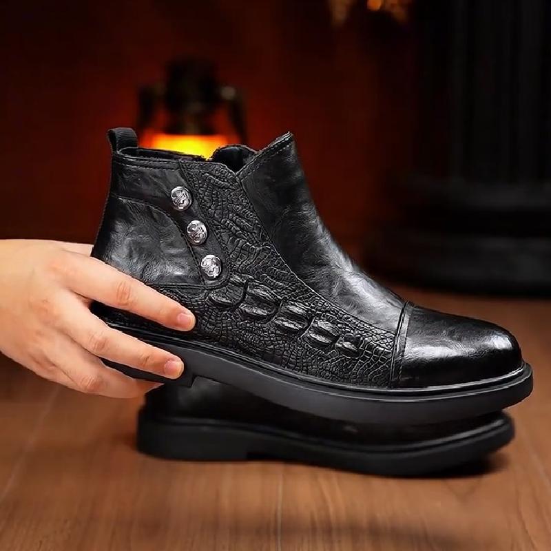 Side Zipper Men's Casual Cowhide Ankle Boots
