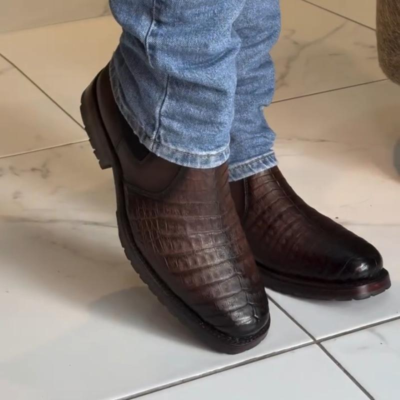 Italian Handmade Crocodile Leather Men's Ankle Boots