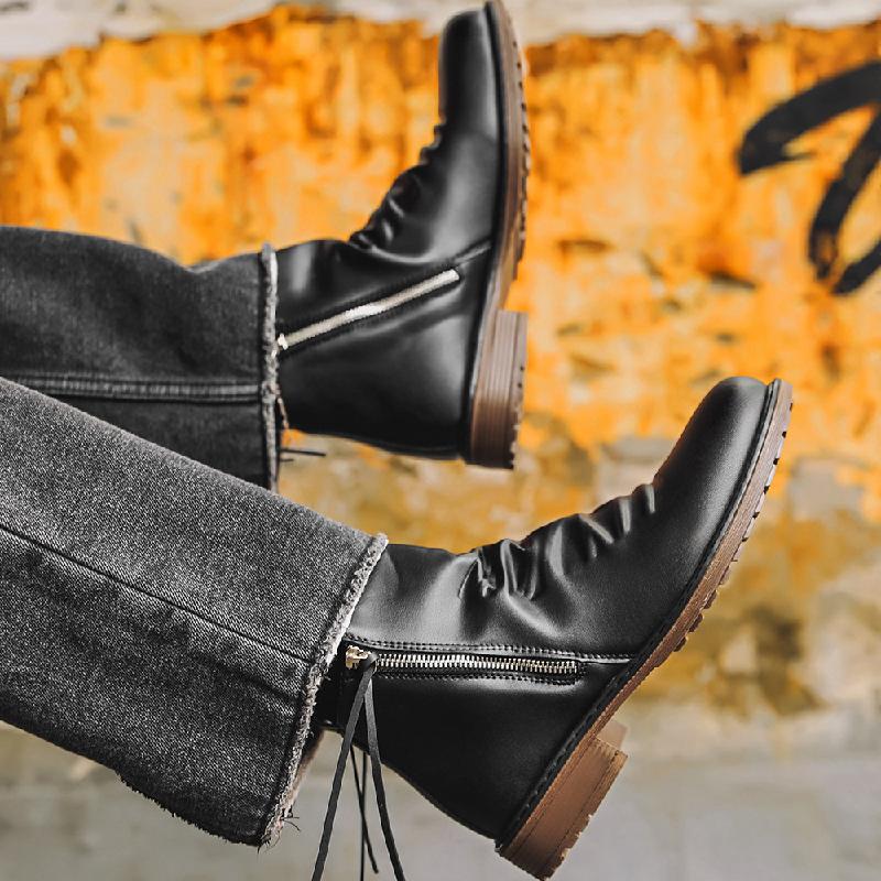 Men's Side Zipper Pleated Boots