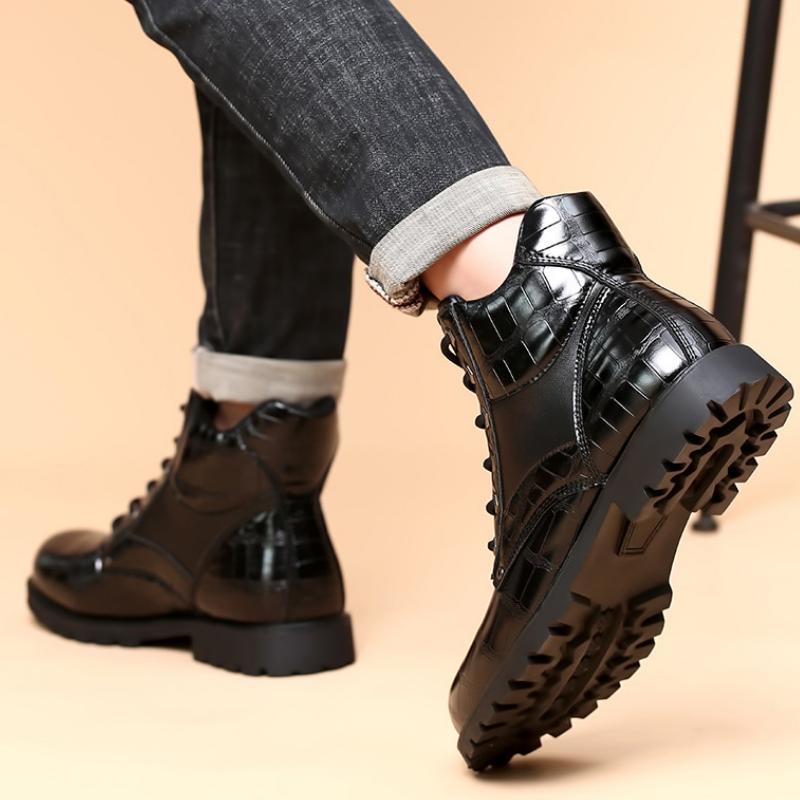 Men's Vintage Crocodile Leather Mid-Top Martin Boots
