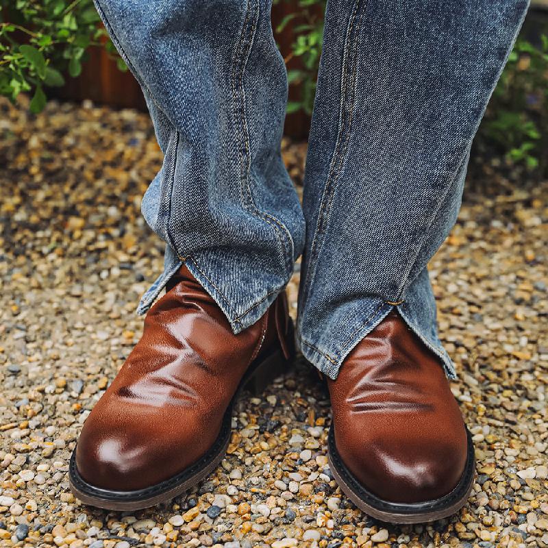 Men's Side Zipper Pleated Boots