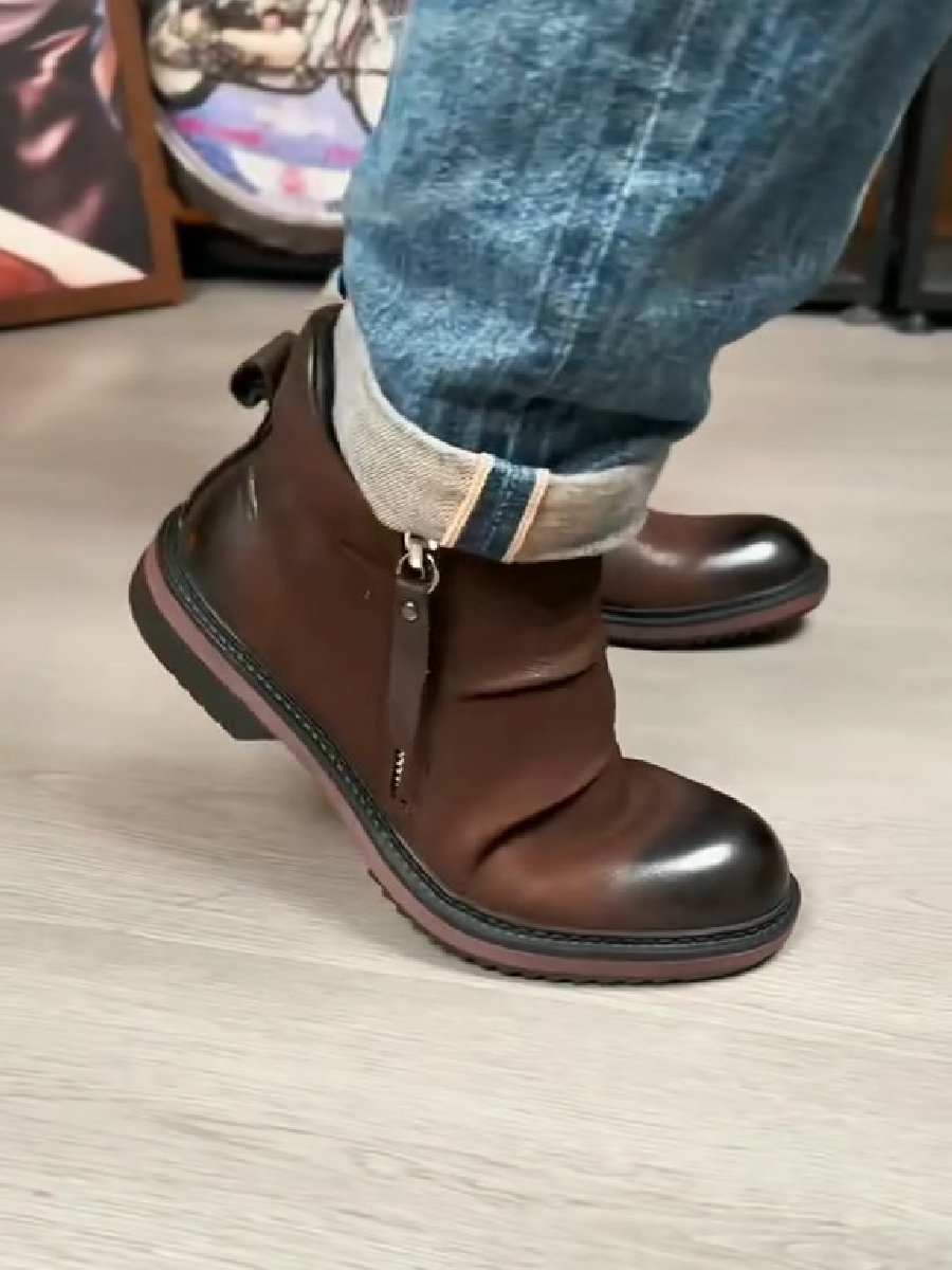 Men's Pleated Vintage Zipper Ankle Boots