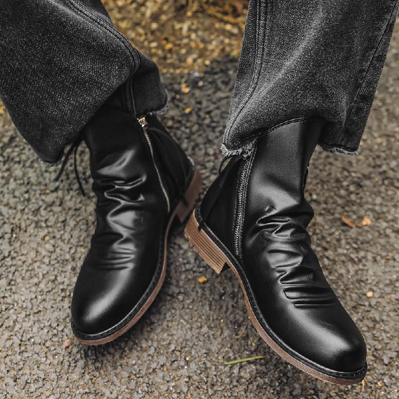 Men's Side Zipper Pleated Boots