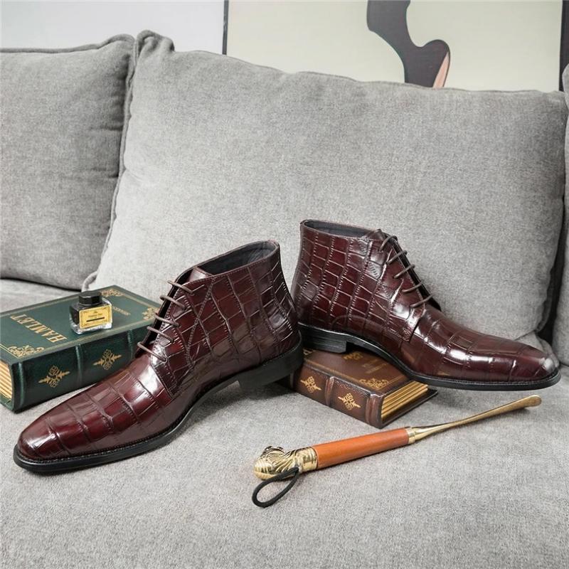 Men's Genuine Leather Stone Pattern Ankle boots