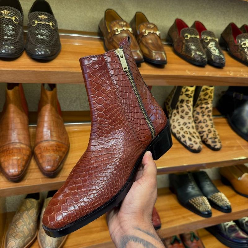 Men's Zip-up Crocodile Leather Ankle Boots