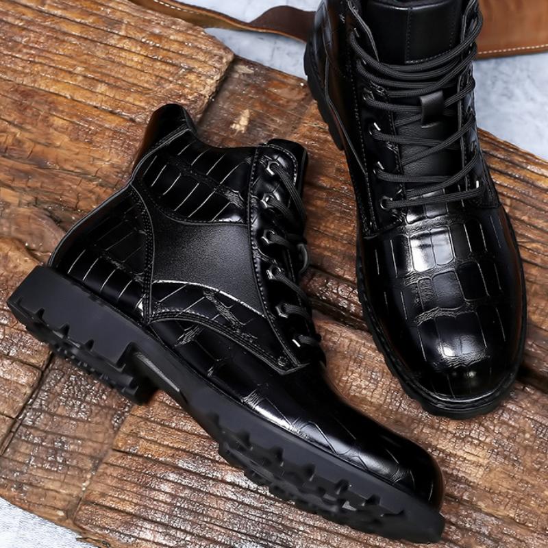 Men's Vintage Crocodile Leather Mid-Top Martin Boots