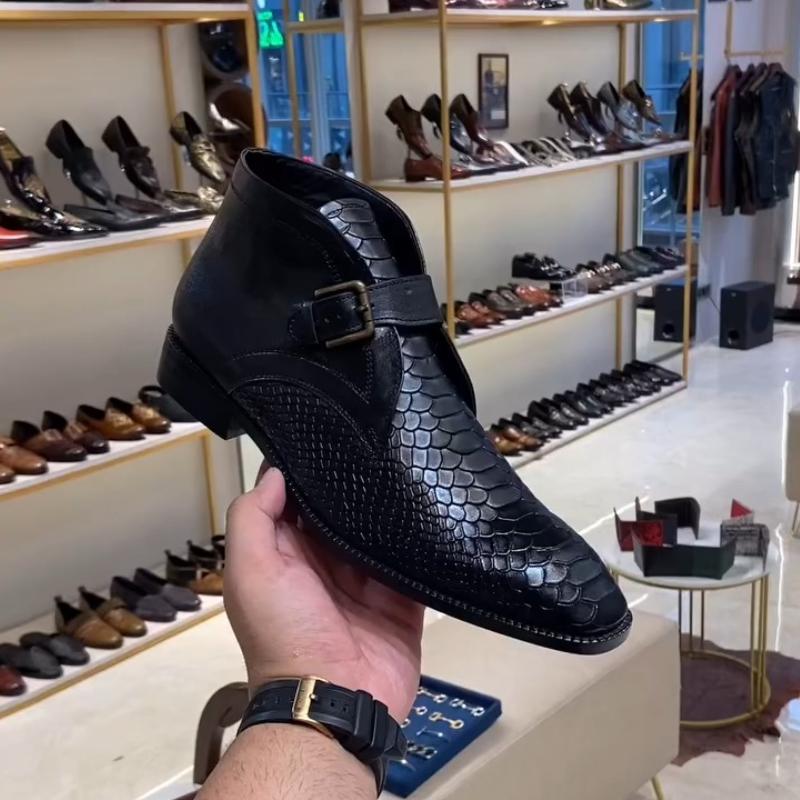 Men's Cobra Leather Ankle Boots