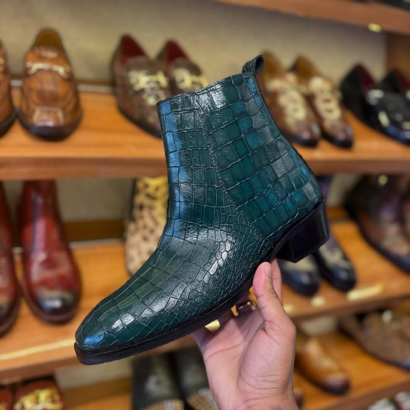 Men's Zip-up Crocodile Leather Ankle Boots