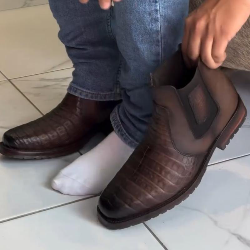 Italian Handmade Crocodile Leather Men's Ankle Boots