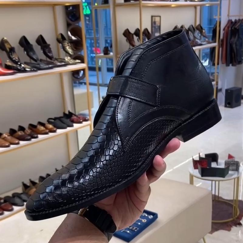 Men's Cobra Leather Ankle Boots