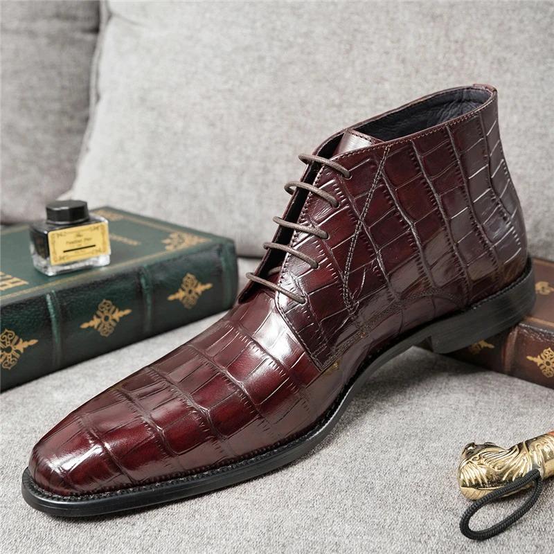 Men's Genuine Leather Stone Pattern Ankle boots