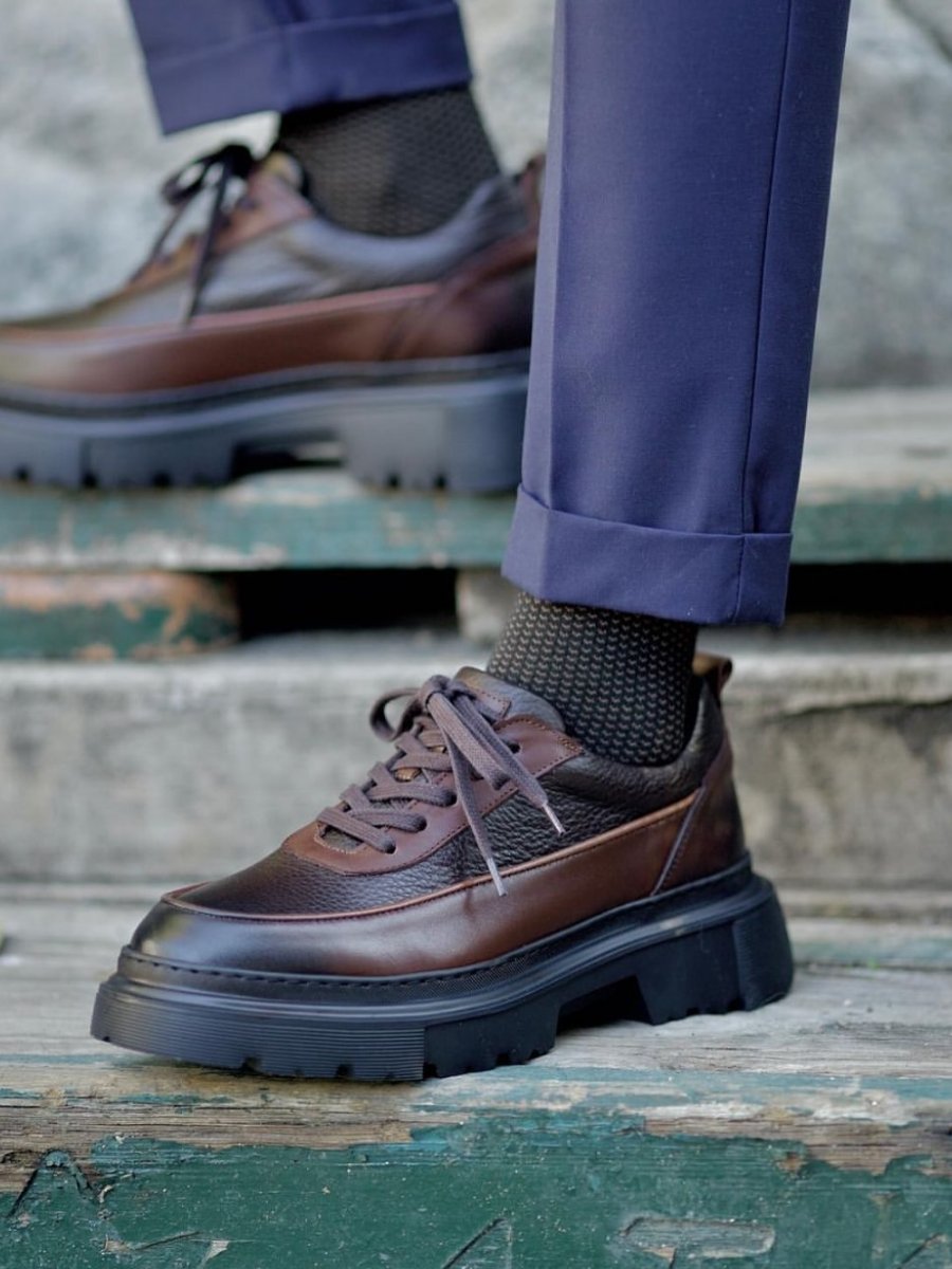 Men's Leather Lace Up Platform Oxfords