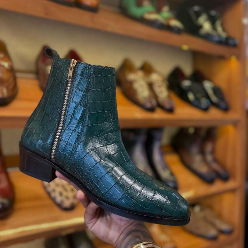 Men's Zip-up Crocodile Leather Ankle Boots