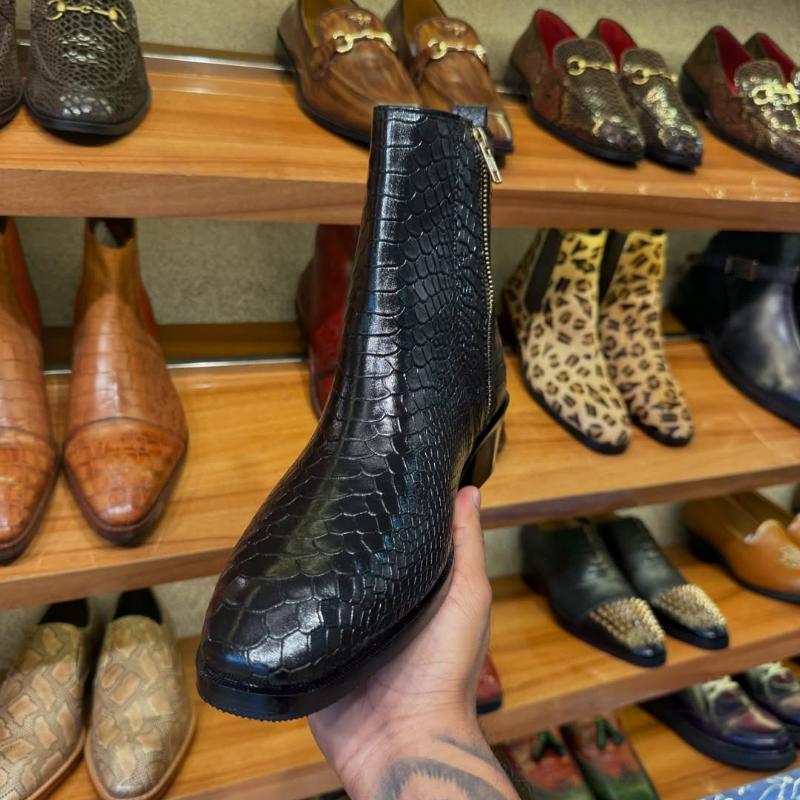 Men's Zip-up Crocodile Leather Ankle Boots