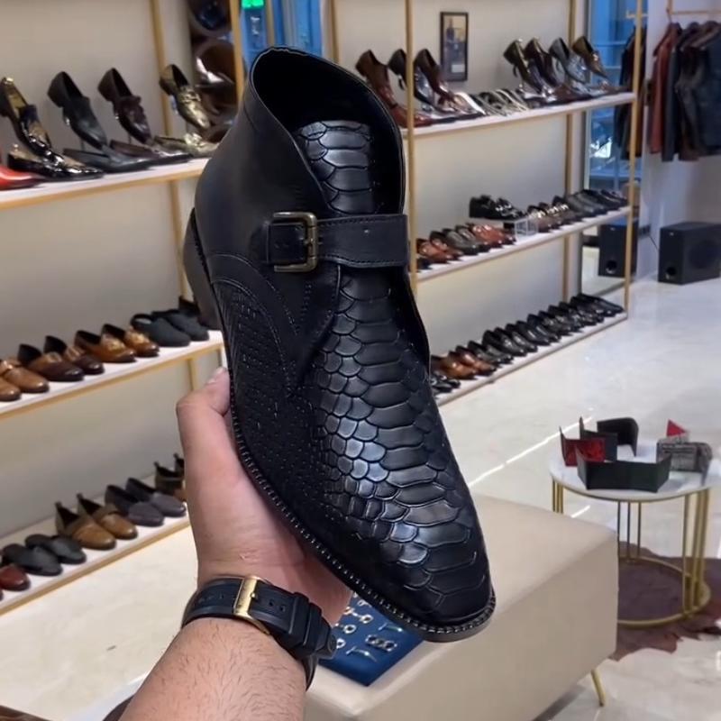 Men's Cobra Leather Ankle Boots