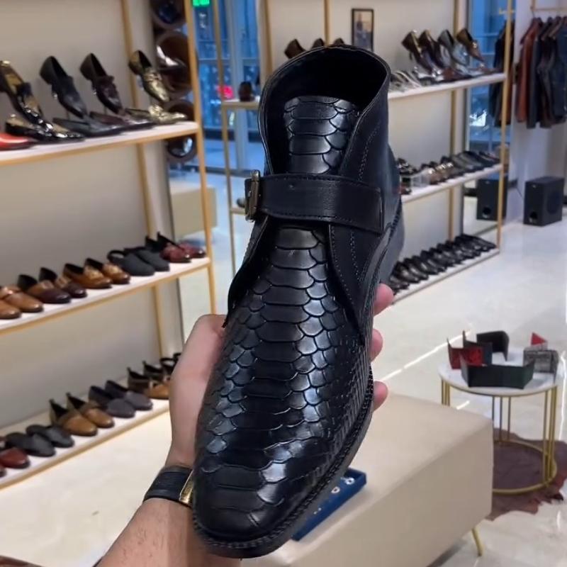 Men's Cobra Leather Ankle Boots