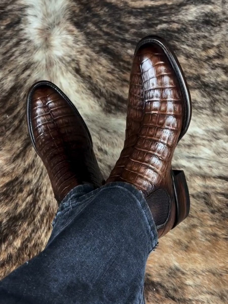 🔥Best Seller🔥Crocodile Leather Classic Brown Ankle Boots