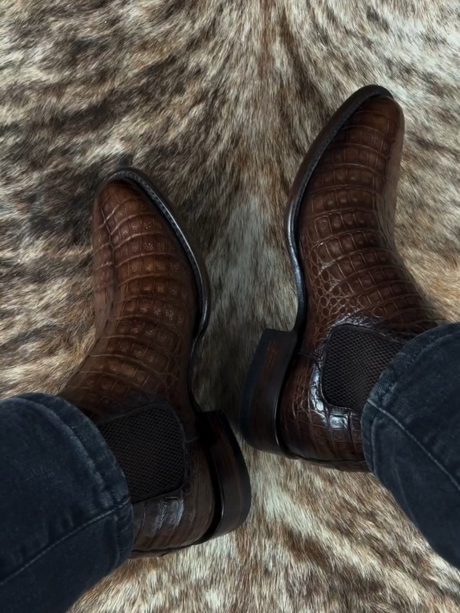 🔥Best Seller🔥Crocodile Leather Classic Brown Ankle Boots