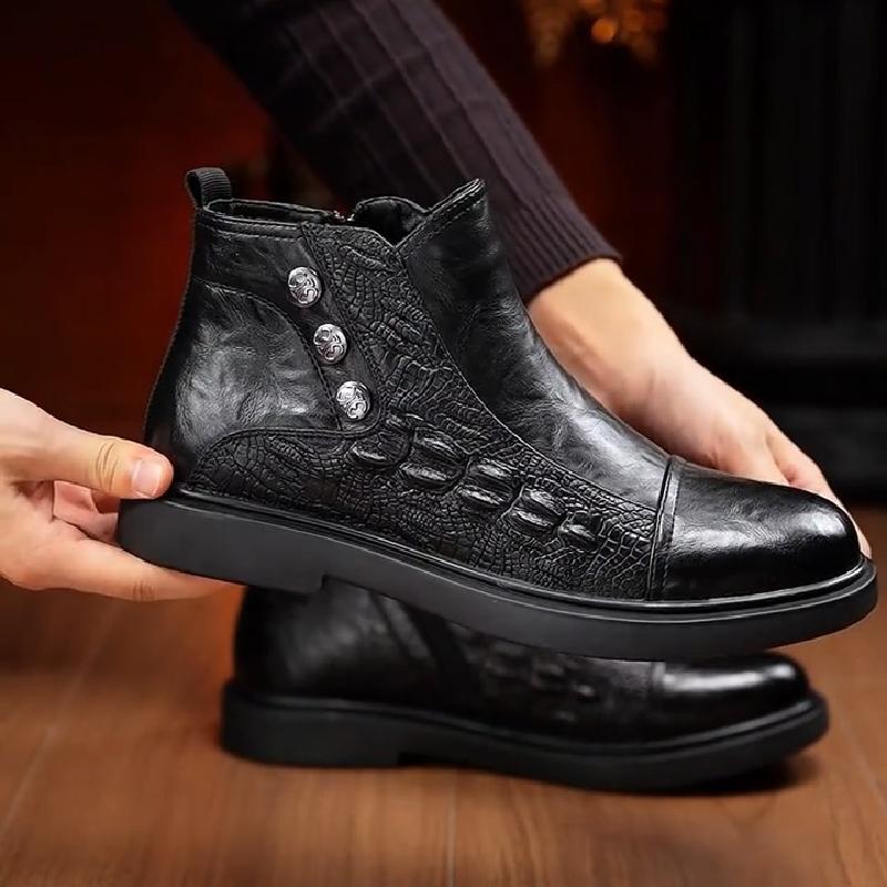 Side Zipper Men's Casual Cowhide Ankle Boots