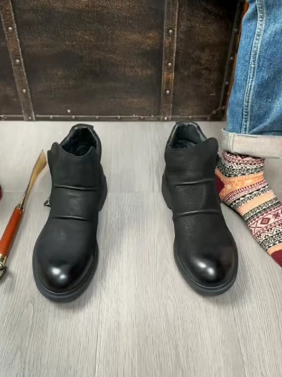 Men's Pleated Vintage Zipper Ankle Boots