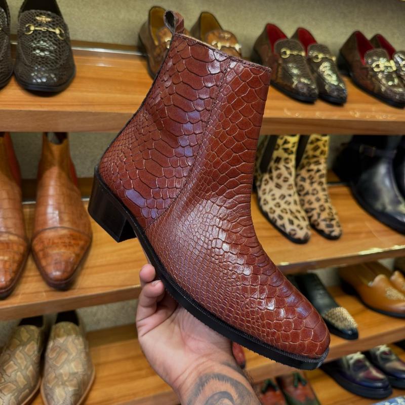 Men's Zip-up Crocodile Leather Ankle Boots