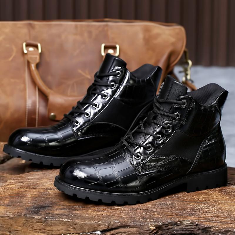 Men's Vintage Crocodile Leather Mid-Top Martin Boots
