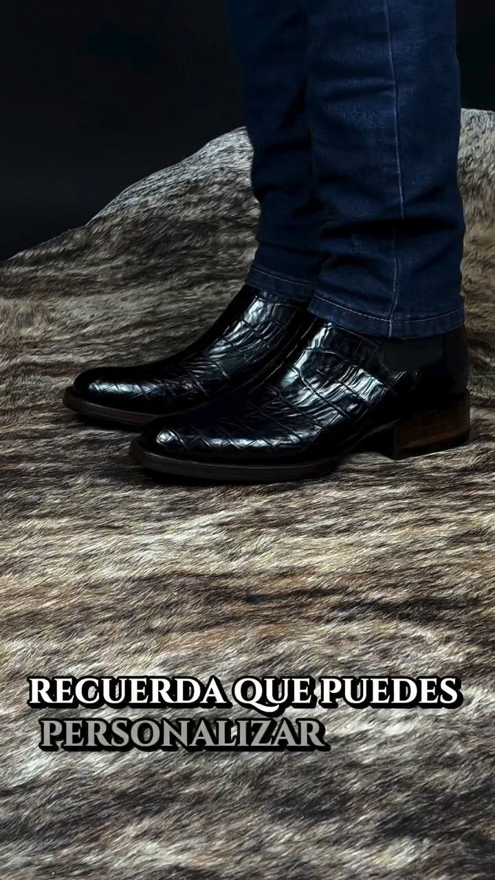 Handmade Crocodile Leather Round Toe Cowboy Boots