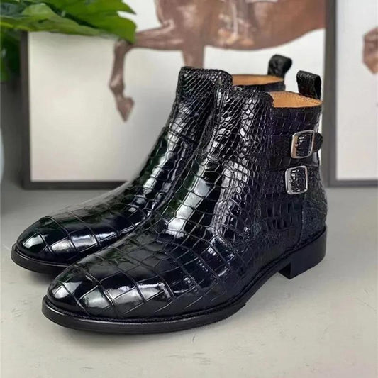 Handmade Crocodile Leather Men's Buckle Boots