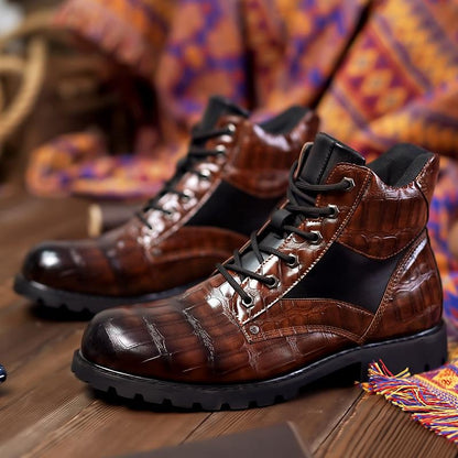 Men's Vintage Crocodile Leather Mid-Top Martin Boots