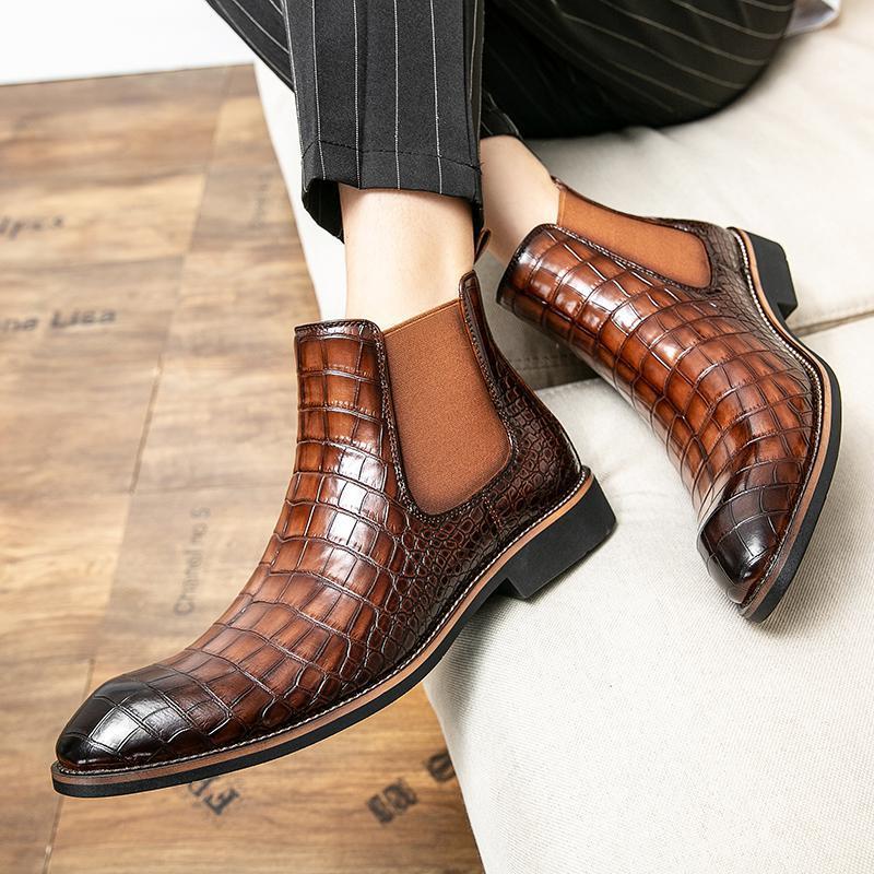 High Top Crocodile Leather Men's Chelsea Boots