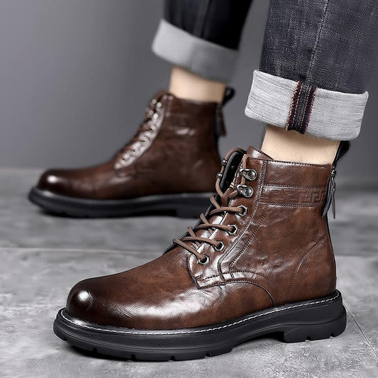 Men's Winter High Top Wool Warm Cowhide Martin Boots