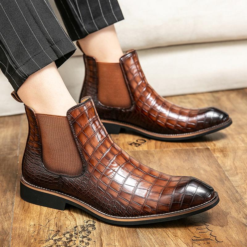 High Top Crocodile Leather Men's Chelsea Boots