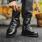 Men's Pleated Embroidery Side Zipper Biker Boots