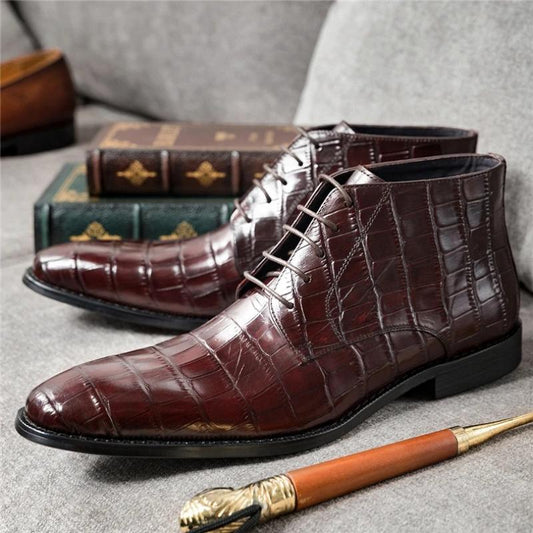 Men's Genuine Leather Stone Pattern Ankle boots