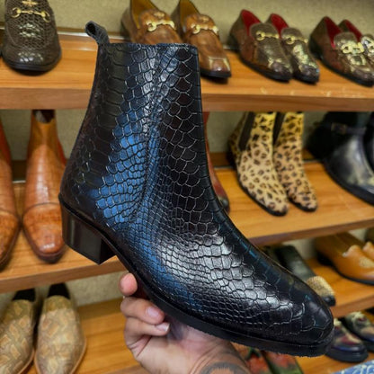 Men's Zip-up Crocodile Leather Ankle Boots