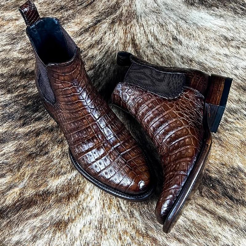 Italian Handmade Crocodile Leather Men's Chelsea Boots