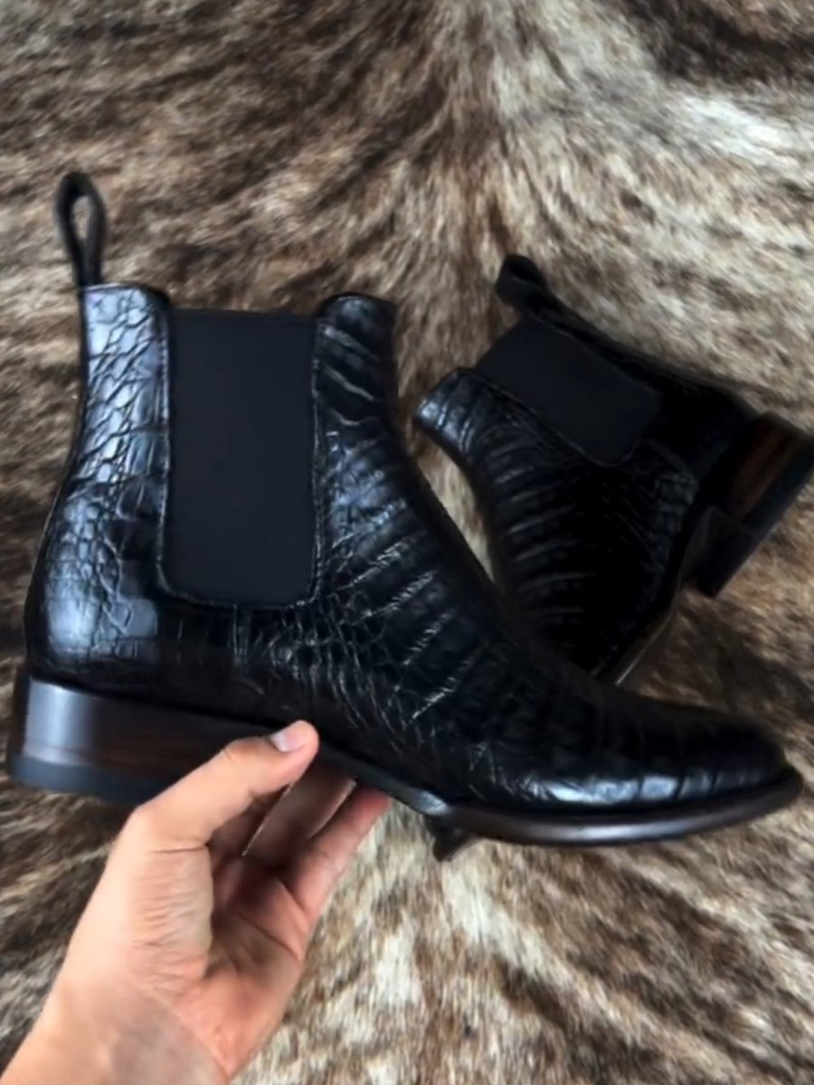 🔥Best Seller🔥Crocodile Leather Classic Black Ankle Boots